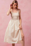 SO ME Smocked Sleeveless Midi Dress with Slit.