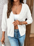 Textured Button-Front Cardigan with 3/4 Sleeves.