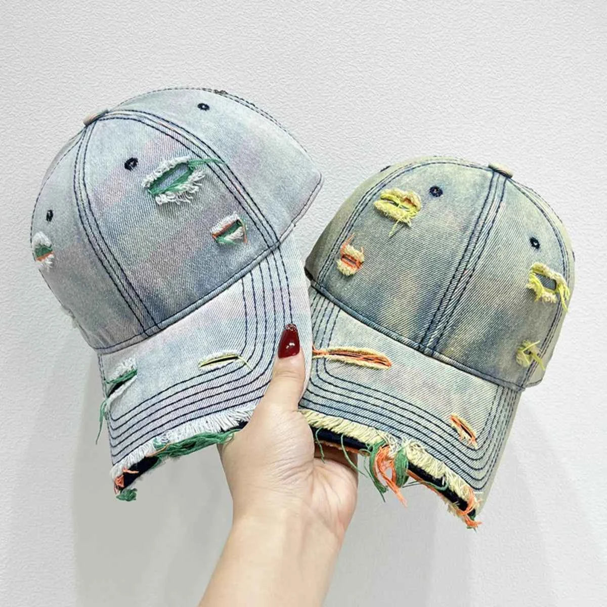 Distressed Adjustable Cotton Baseball Cap.