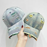 Distressed Adjustable Cotton Baseball Cap.