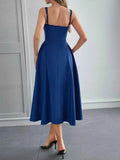 Square Neck Wide Strap Midi Dress.