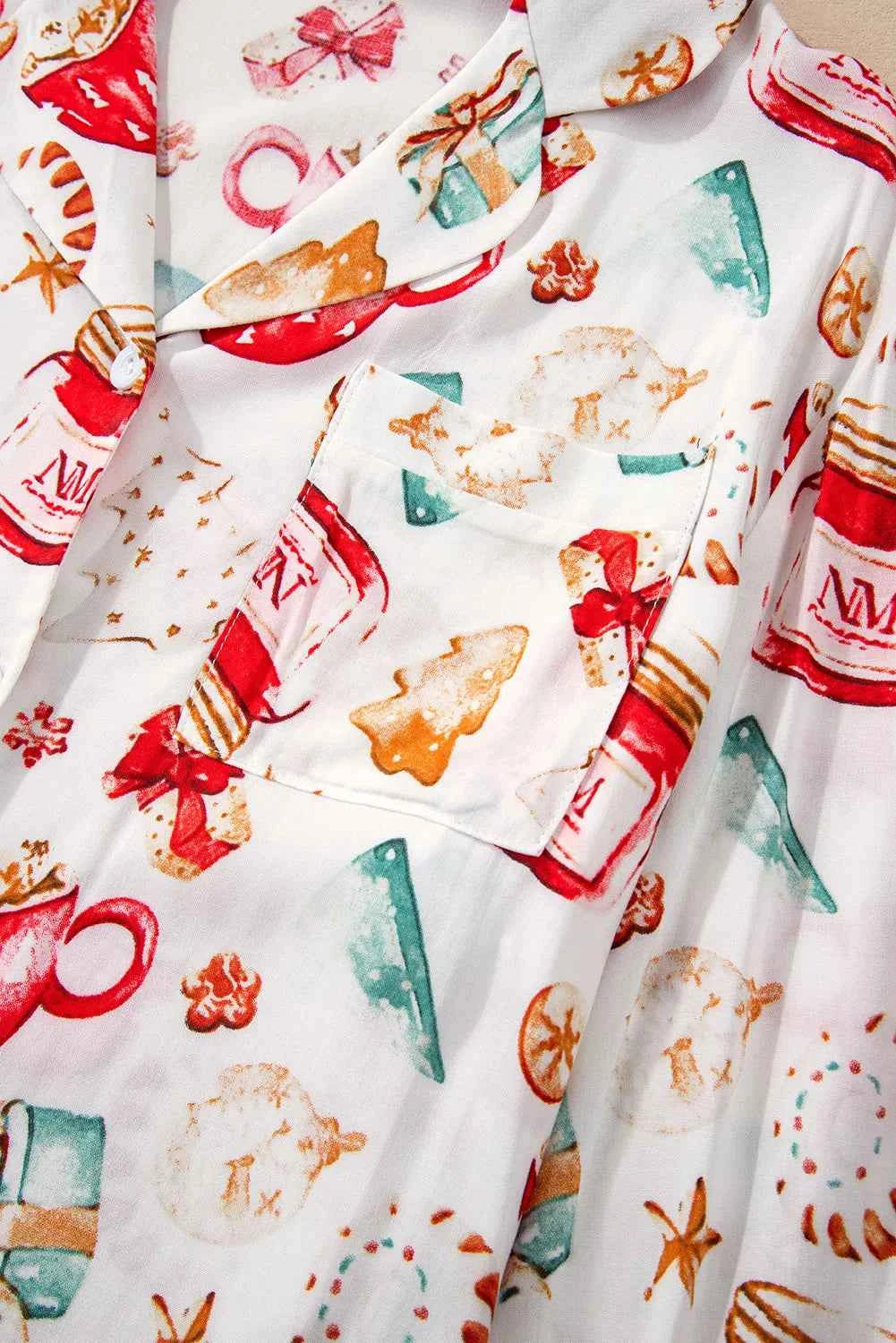 Printed Collared Neck Top and Pants Lounge Set.