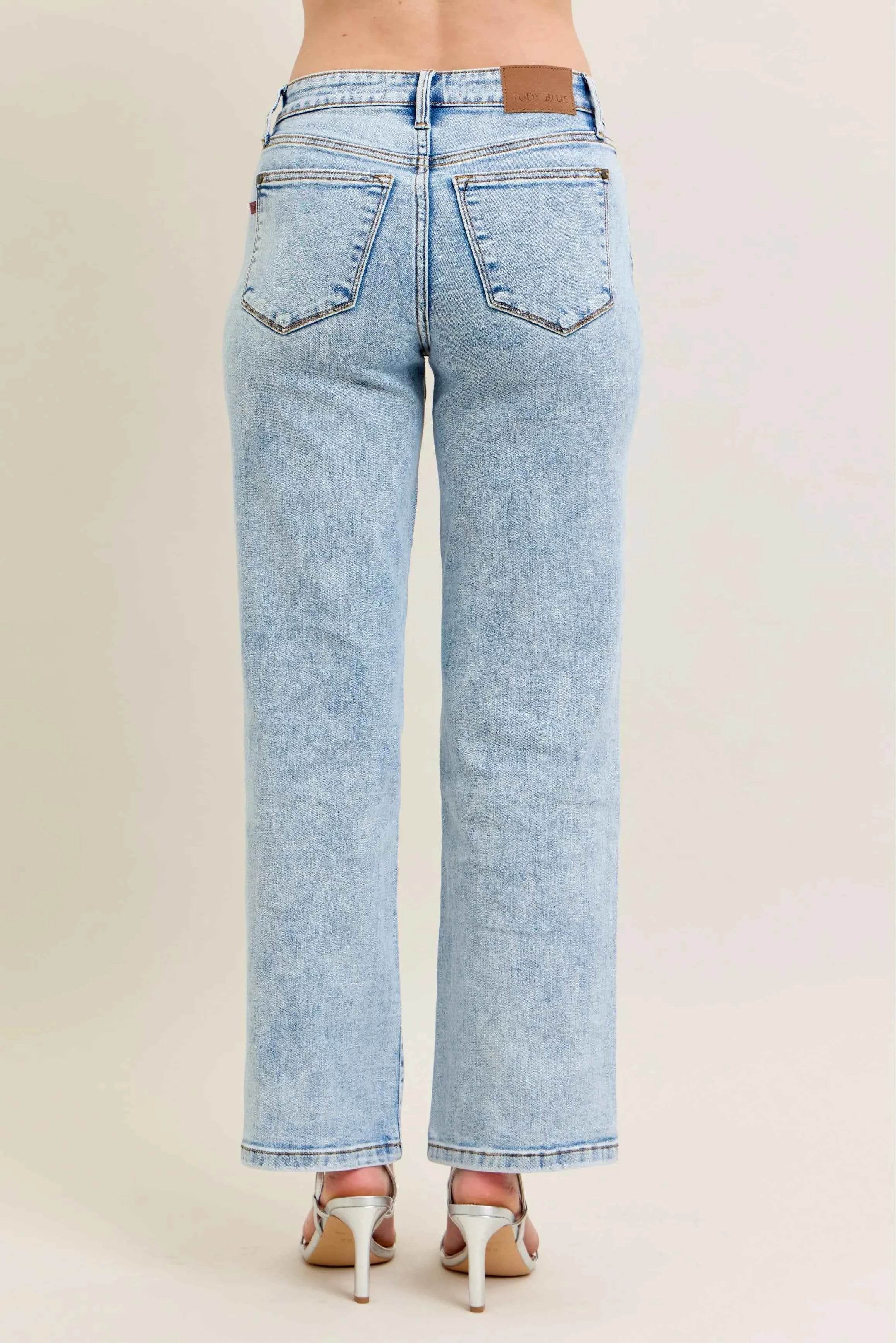 Judy Blue High Waist Stone Wash Straight Jeans Plus Size.