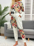 Shiny Printed Round Neck Top and Pants Lounge Set.