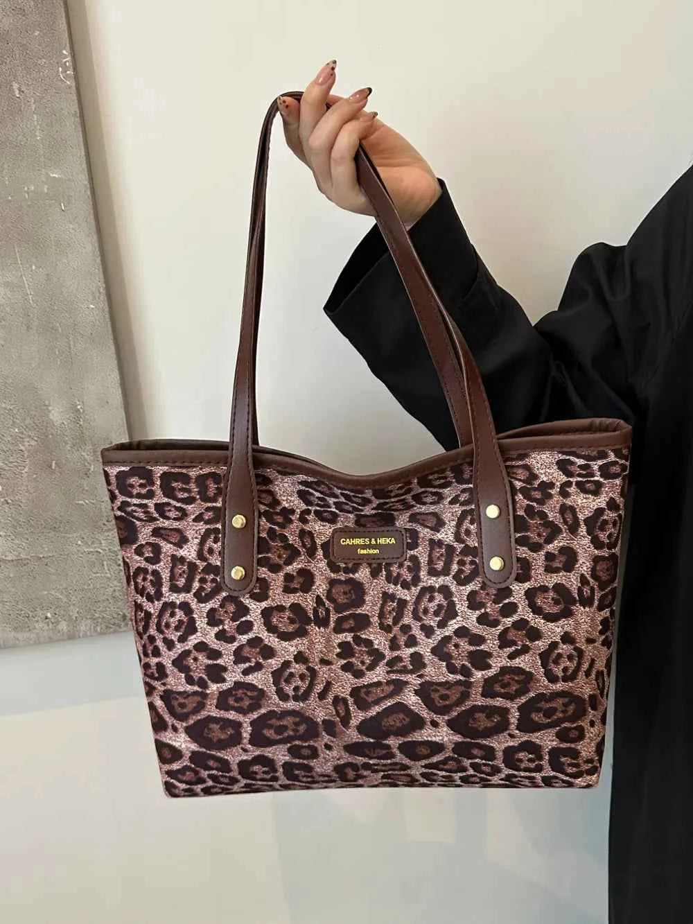 Large Leopard Print Polyester Tote Bag.