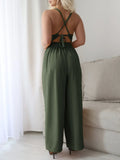 Devine Tie Back Backless Crisscross Jumpsuit.