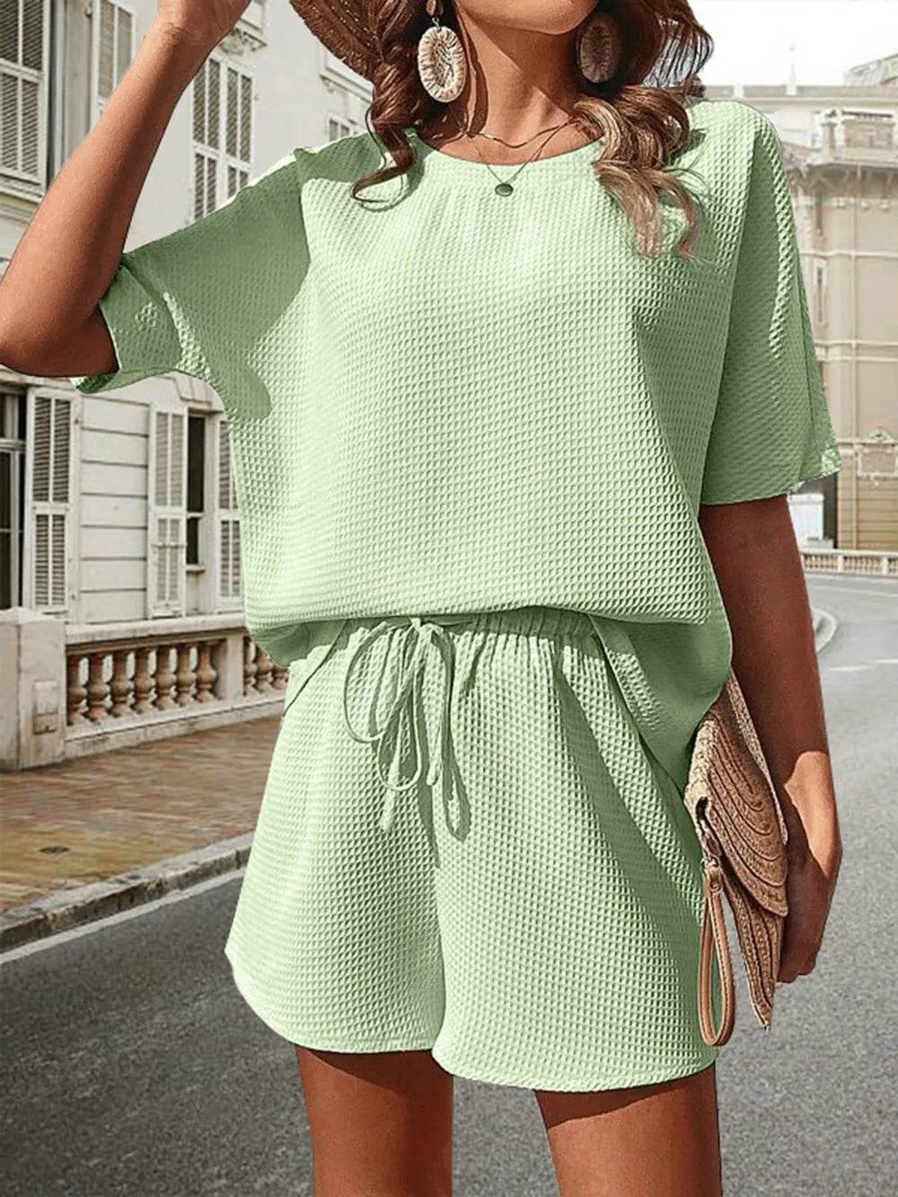 Waffle Knit Top and Shorts Set for Ultimate Comfort and Style - EBYNN