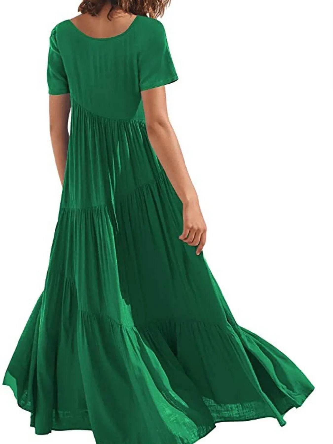 Round Neck Tiered Ruffle Maxi Dress.