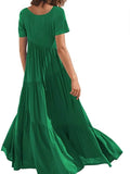 Round Neck Tiered Ruffle Maxi Dress.