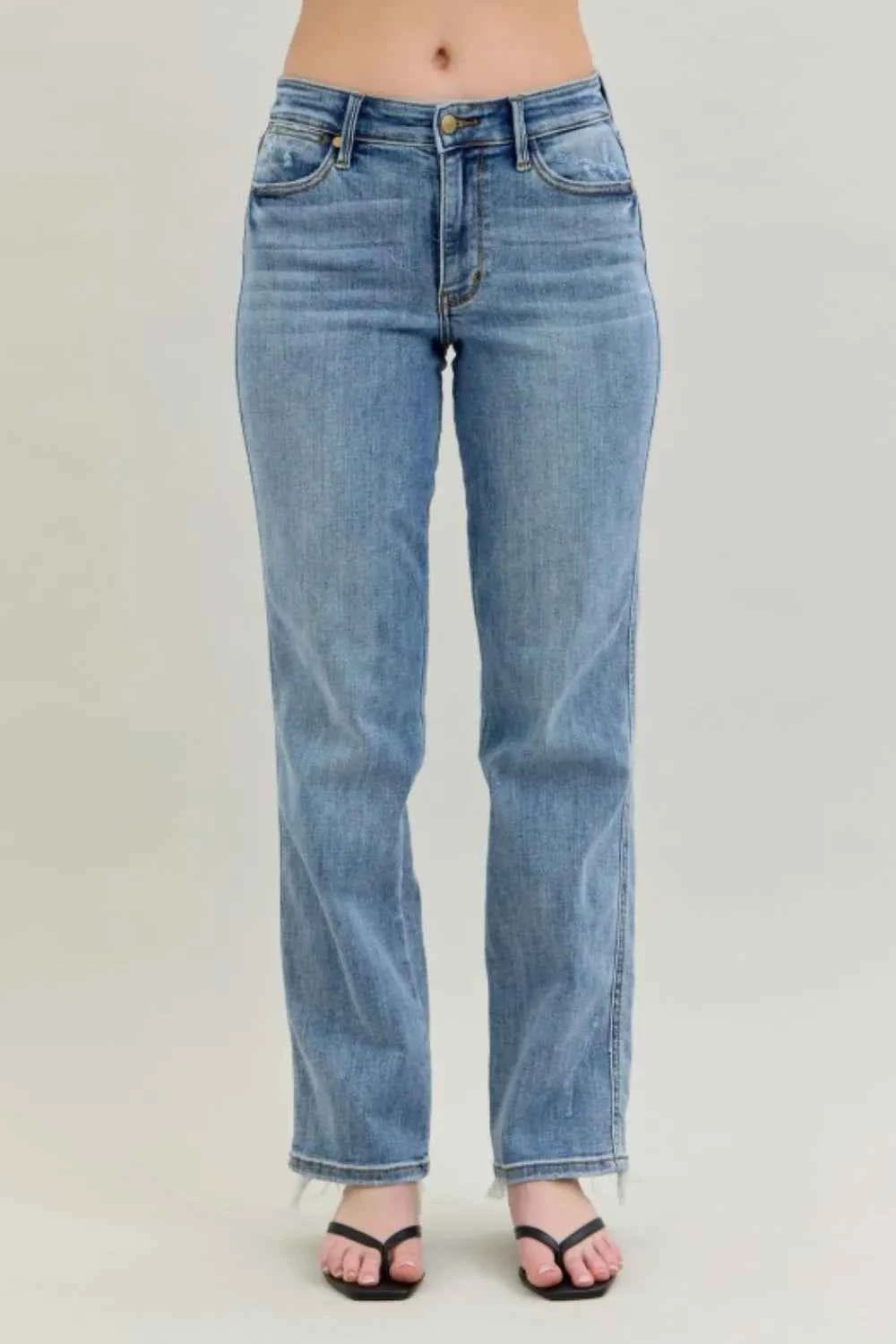 Judy Blue Frayed Hem Dad Jeans with Cell Phone Pocket.