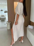Slit Surplice Half Sleeve Midi Dress.