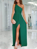 One-Shoulder High Slit Dress.