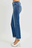 RISEN Mid Rise Ankle Straight Cuffed Jeans.