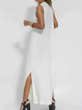 Plus Size V-Neck Sleeveless Maxi Dress with Slit.