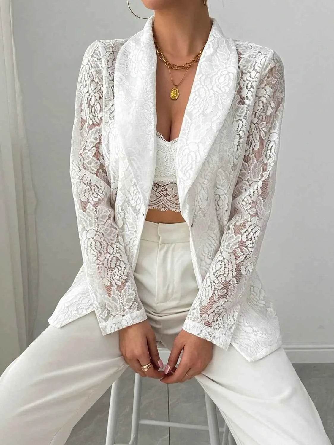 Lace Lapel Collar Long Sleeve Blazer.