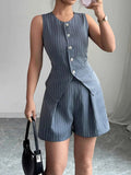 Striped Button-Up Vest and Shorts Set.
