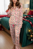 Printed Collared Neck Long Sleeve Top and Pants Lounge Set.
