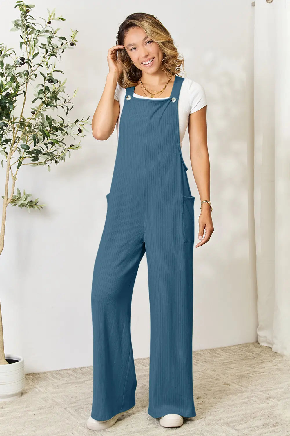 Double Take Full Size Wide Strap Overall with Pockets.