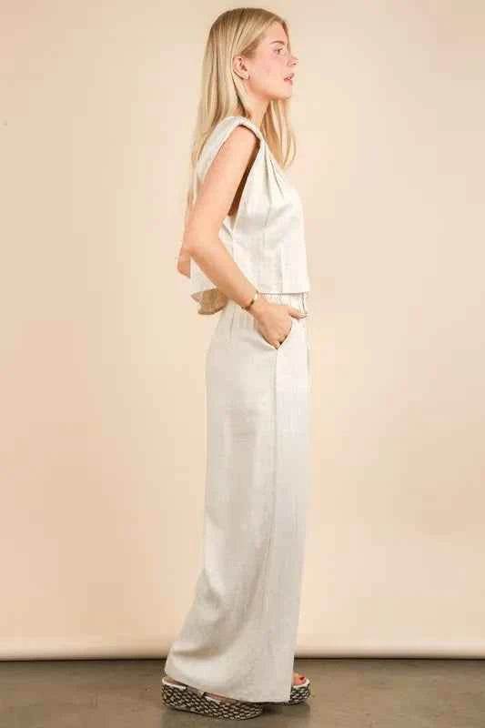 Solid Woven Top & Pants Set - Versatile Chic Outfit - EBYNN