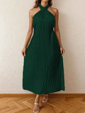 Pleated Halter Neck Midi Dress.