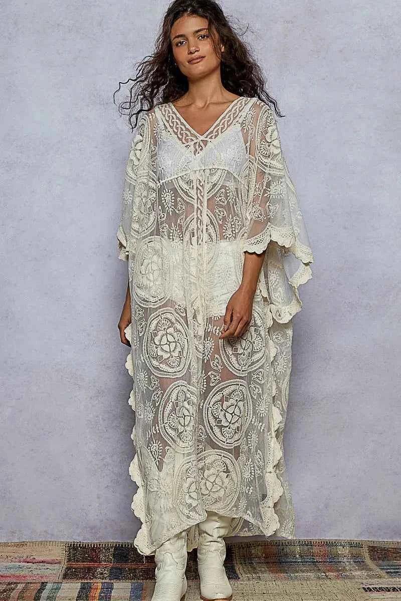 Lace Embroidered Beach Cover Up Kaftan.