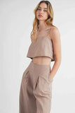 Linen Mix Crop Cami and Wide Leg Pants Set - EBYNN