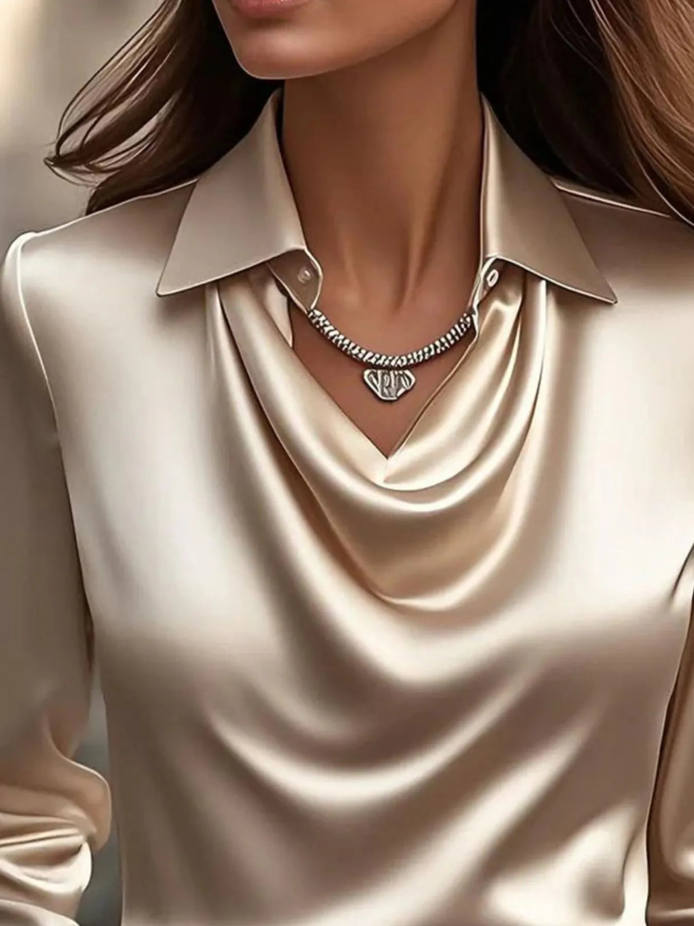 Plus Size Collared Neck Long Sleeve Blouse.