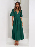 Tiered Surplice Half Sleeve Midi Dress.