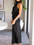 Asymmetrical Ruched Sleeveless Midi Dress.