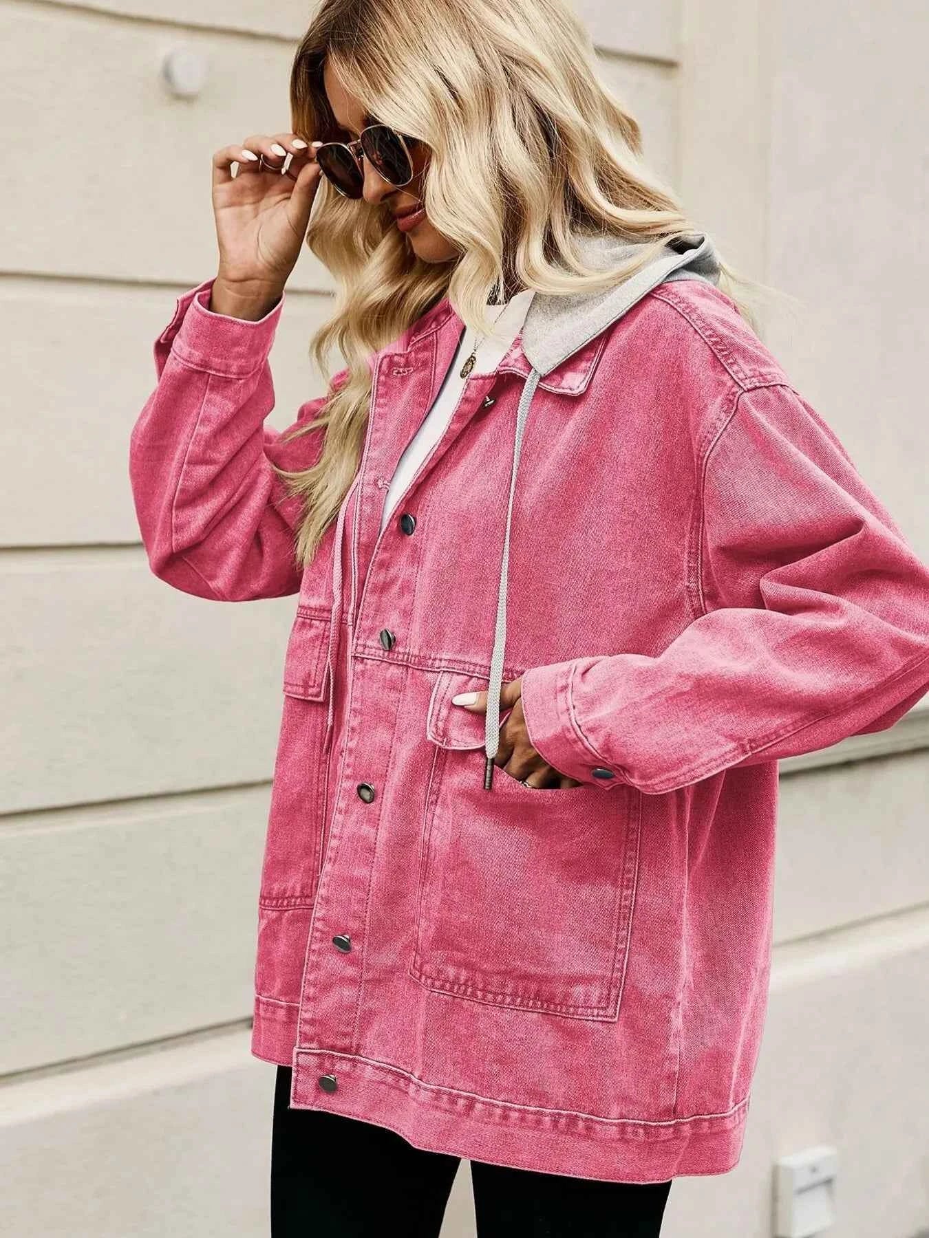 Oversized Button Up Denim Jacket with Hood.