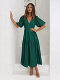 Tiered Surplice Half Sleeve Midi Dress.