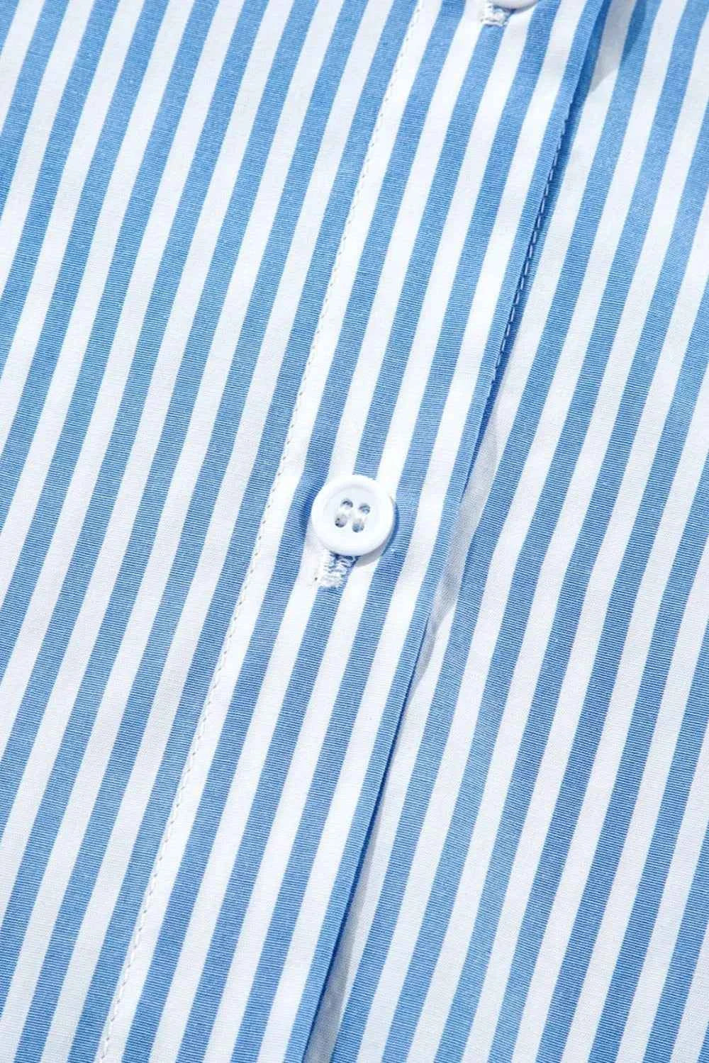 Stripe Bubble Short Sleeve Tiered Scallop Midi Dress.