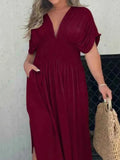 Plus Size Deep V-Neck Maxi Dress with Side Slit.