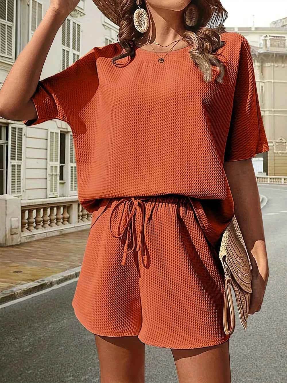 Waffle Knit Top and Shorts Set for Ultimate Comfort and Style - EBYNN