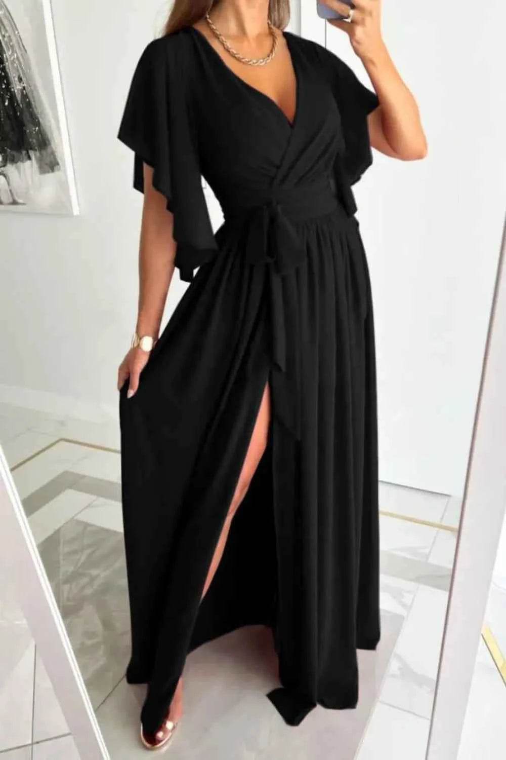 Surplice Flutter Sleeve Maxi Dress.