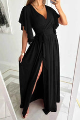 Surplice Flutter Sleeve Maxi Dress.