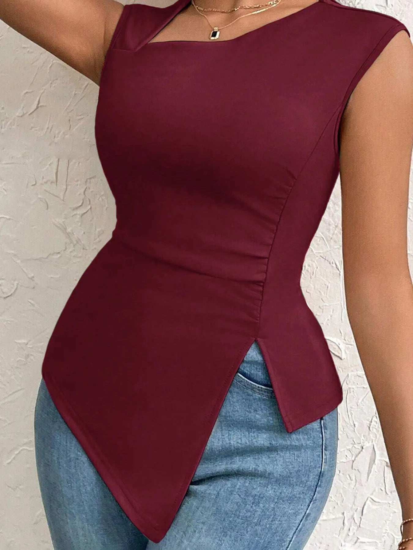 Slit Asymmetrical Tank Top.