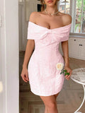 Bow Off-Shoulder Textured Mini Dress.
