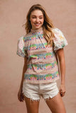 Ruffle Neckline Blouse with Embroidery for Effortless Style - EBYNN