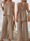 Round Neck Tank and Wide Leg Pants Set - EBYNN