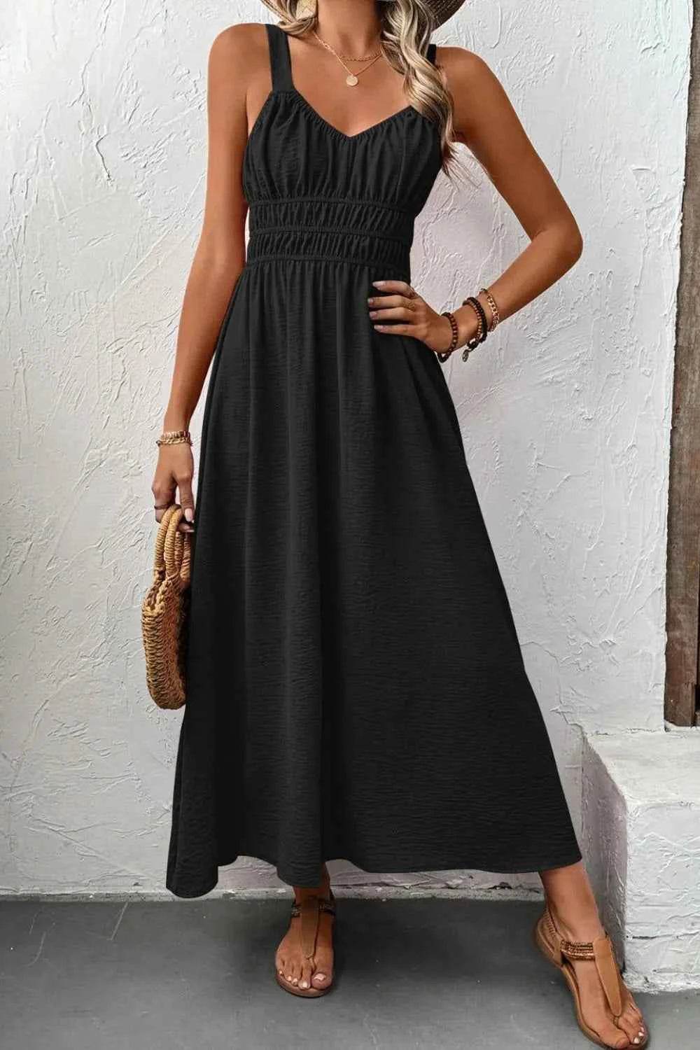 Ruched Wide Strap Cami Dress.