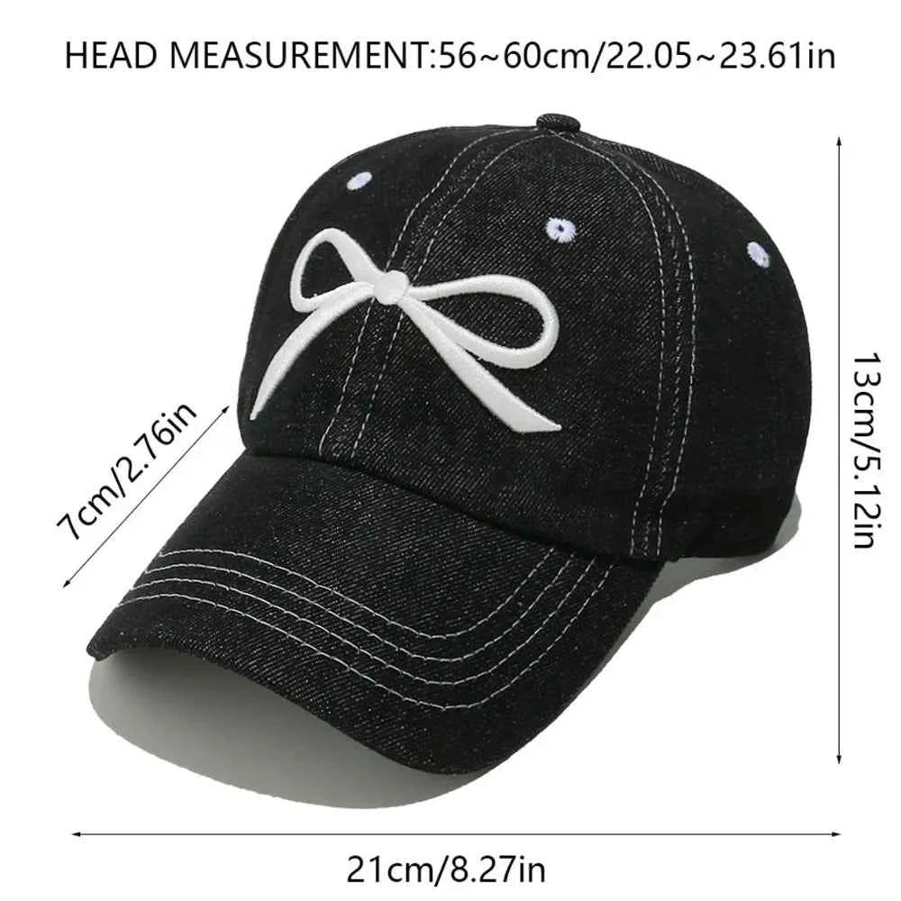 Bow Embroidered Denim Baseball Cap.