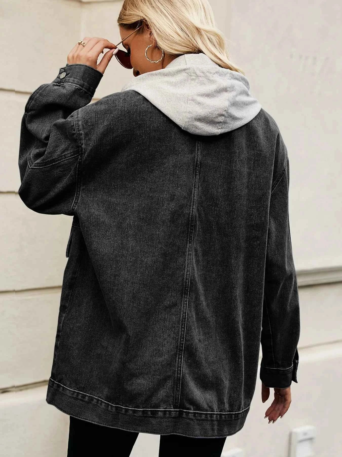 Oversized Button Up Denim Jacket with Hood.
