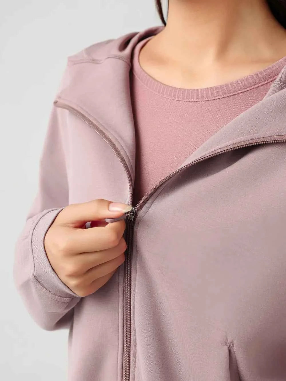Millennia Zip Up Dropped Shoulder Active Hoodie.