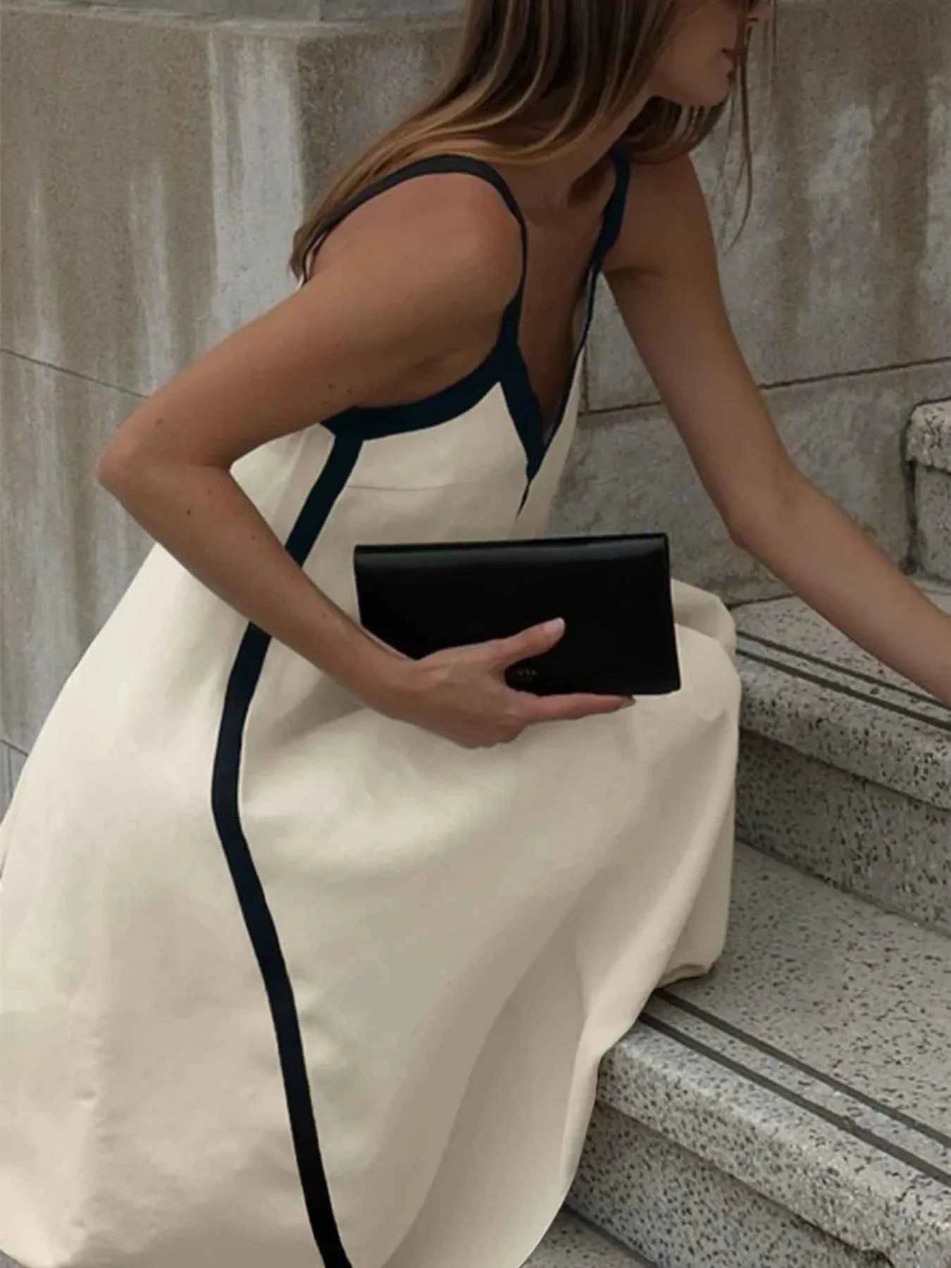 Contrast Trim V-Neck Maxi Dress.