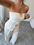 Sleek Tube Top and Wide Leg Pants Set.