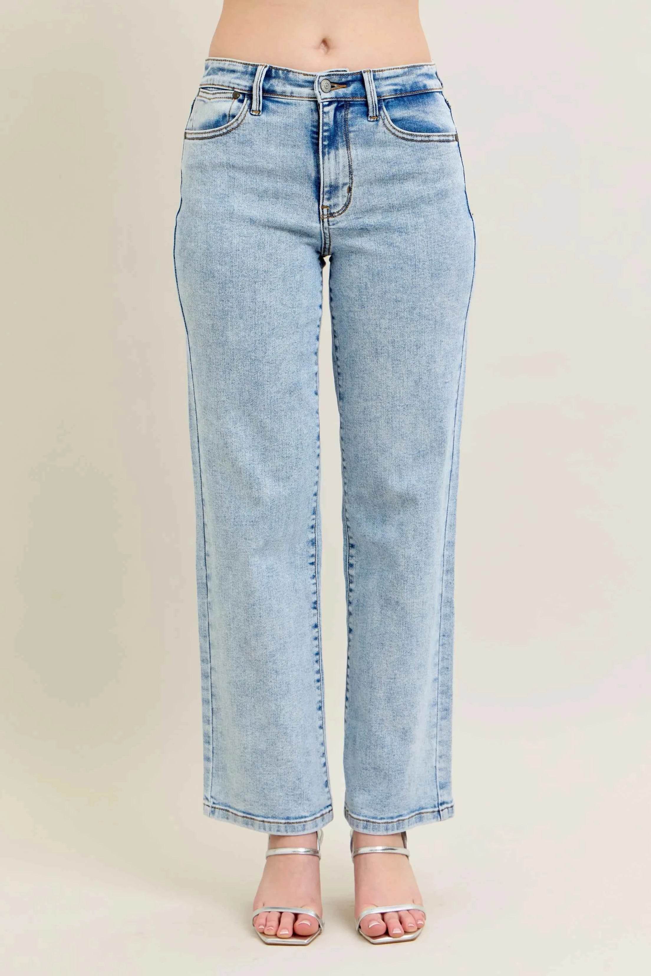 Judy Blue High Waist Stone Wash Straight Jeans Plus Size.
