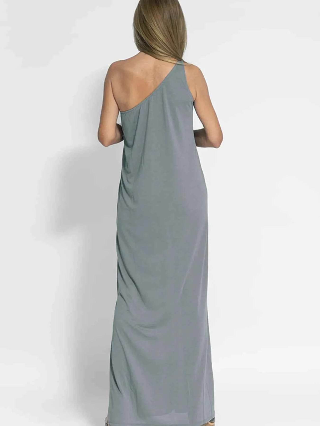 One-Shoulder Maxi Dress with Side Slit.