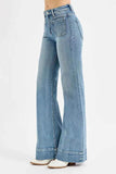 RISEN Plus Size High Rise Wide Flare Patch Pocket Jeans.