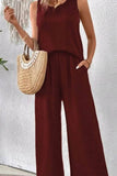 Round Neck Tank and Wide Leg Pants Set - EBYNN